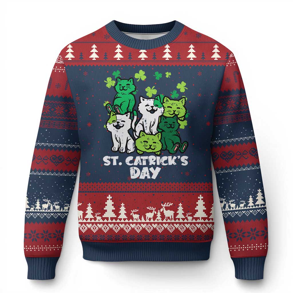 Cute St Catricks Day Ugly Christmas Sweater St Patricks Cats Saint Pattys Cat Lover - Wonder Print Shop