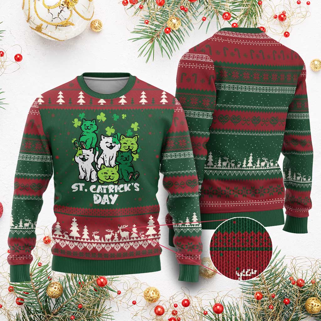Cute St Catricks Day Ugly Christmas Sweater St Patricks Cats Saint Pattys Cat Lover - Wonder Print Shop
