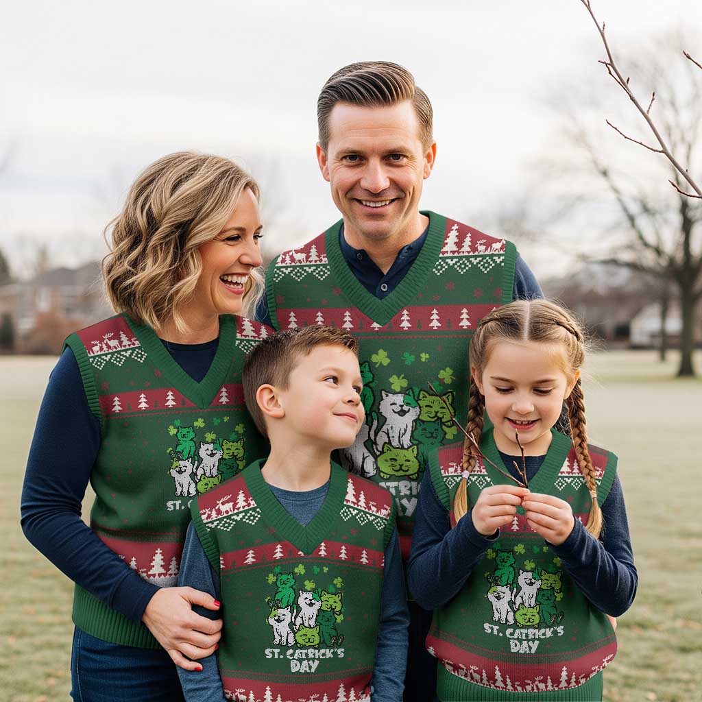 Cute St Catricks Day V-Neck Knit Sweater Vest St Patricks Cats Saint Pattys Cat Lover - Wonder Print Shop