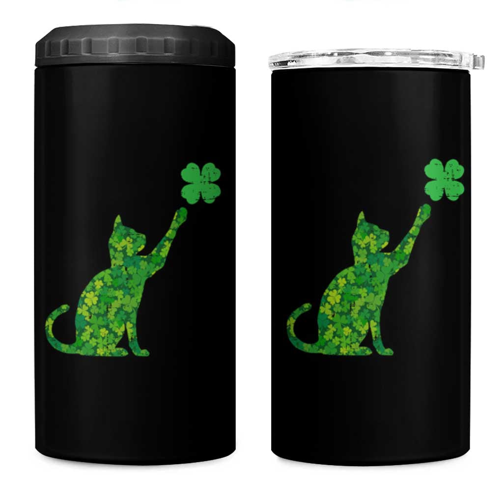 St Patricks Day Shamrock Cat 4 in 1 Can Cooler Tumbler Saint Pattys Cats Lover