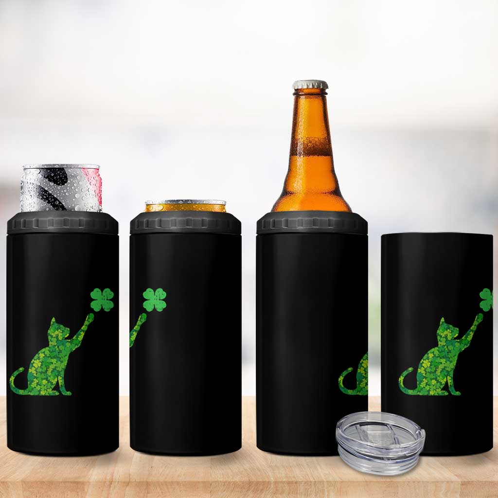 St Patricks Day Shamrock Cat 4 in 1 Can Cooler Tumbler Saint Pattys Cats Lover