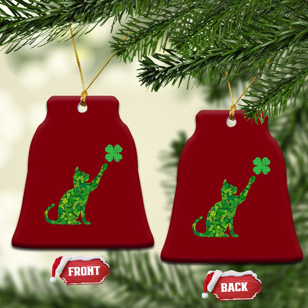 St Patricks Day Shamrock Cat Ceramic Ornament Saint Pattys Cats Lover - Wonder Print Shop