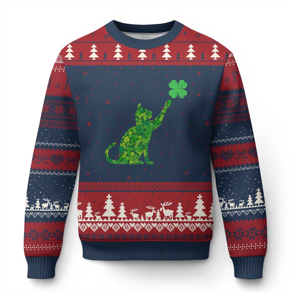 St Patricks Day Shamrock Cat Ugly Christmas Sweater Saint Pattys Cats Lover - Wonder Print Shop