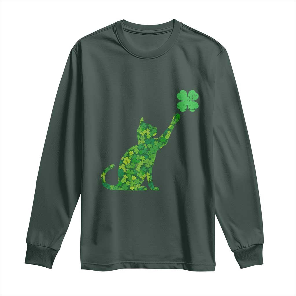 St Patricks Day Shamrock Cat Long Sleeve Shirt Saint Pattys Cats Lover