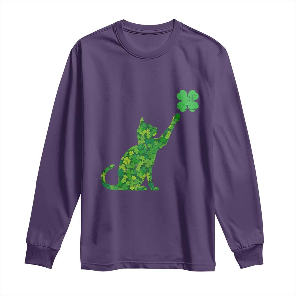 St Patricks Day Shamrock Cat Long Sleeve Shirt Saint Pattys Cats Lover