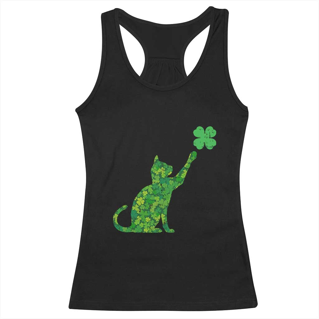 St Patricks Day Shamrock Cat Racerback Tank Top Saint Pattys Cats Lover