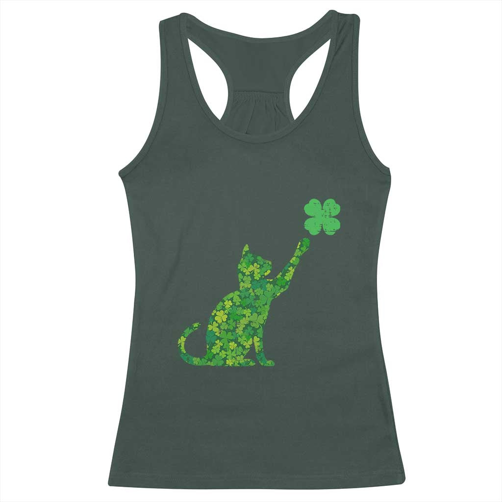 St Patricks Day Shamrock Cat Racerback Tank Top Saint Pattys Cats Lover