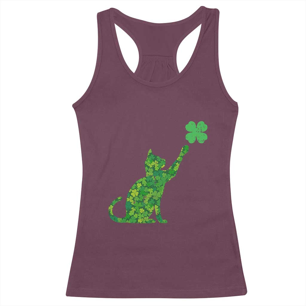 St Patricks Day Shamrock Cat Racerback Tank Top Saint Pattys Cats Lover