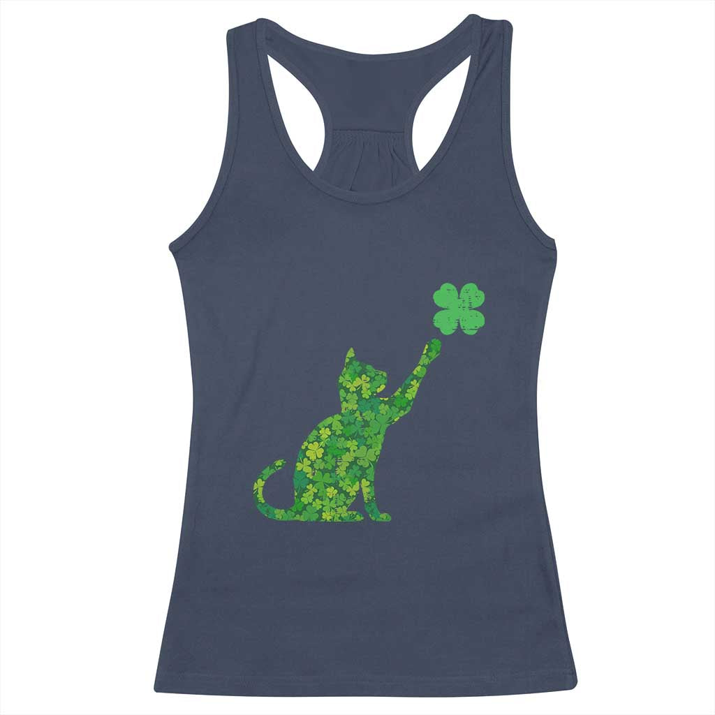 St Patricks Day Shamrock Cat Racerback Tank Top Saint Pattys Cats Lover