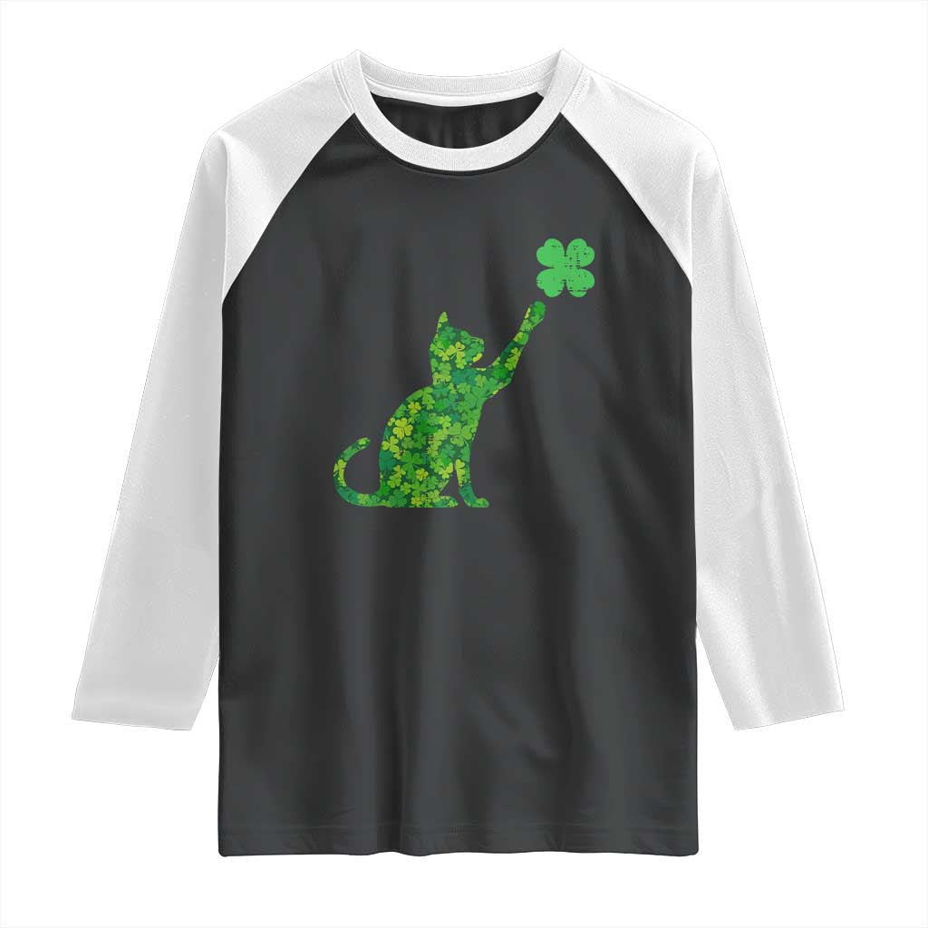St Patricks Day Shamrock Cat Raglan Shirt Saint Pattys Cats Lover
