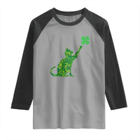 St Patricks Day Shamrock Cat Raglan Shirt Saint Pattys Cats Lover