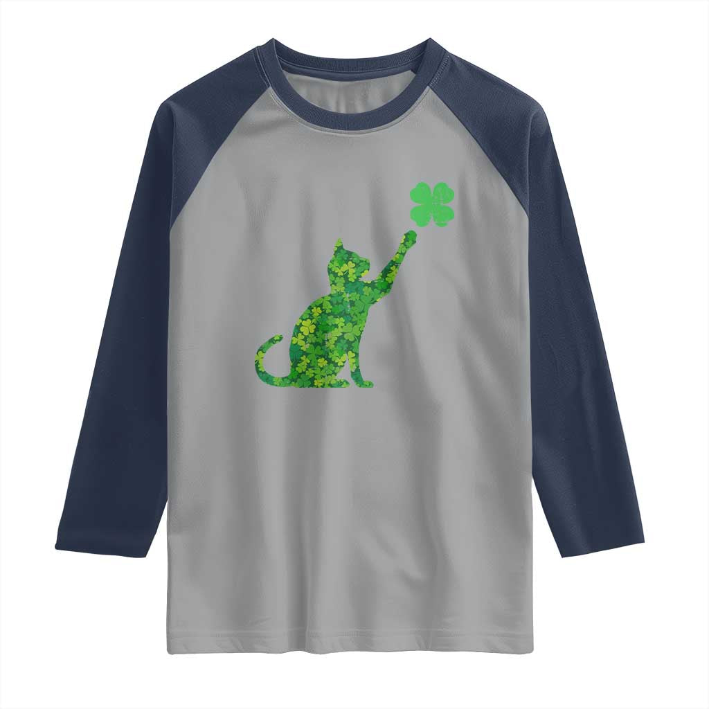 St Patricks Day Shamrock Cat Raglan Shirt Saint Pattys Cats Lover