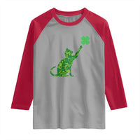 St Patricks Day Shamrock Cat Raglan Shirt Saint Pattys Cats Lover