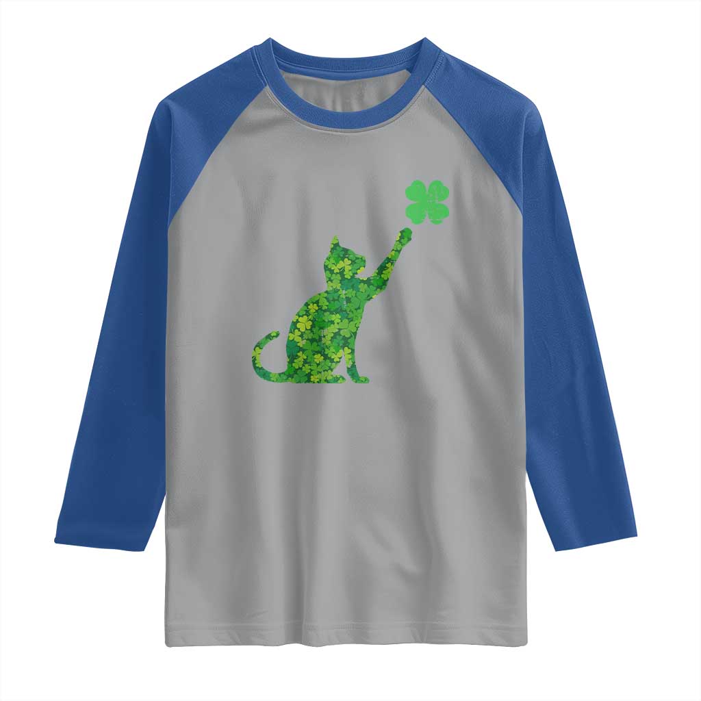 St Patricks Day Shamrock Cat Raglan Shirt Saint Pattys Cats Lover
