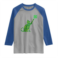 St Patricks Day Shamrock Cat Raglan Shirt Saint Pattys Cats Lover
