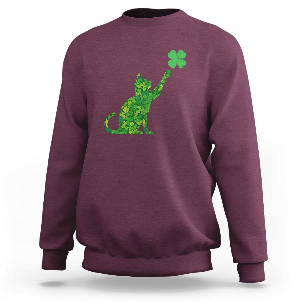 St Patricks Day Shamrock Cat Sweatshirt Saint Pattys Cats Lover