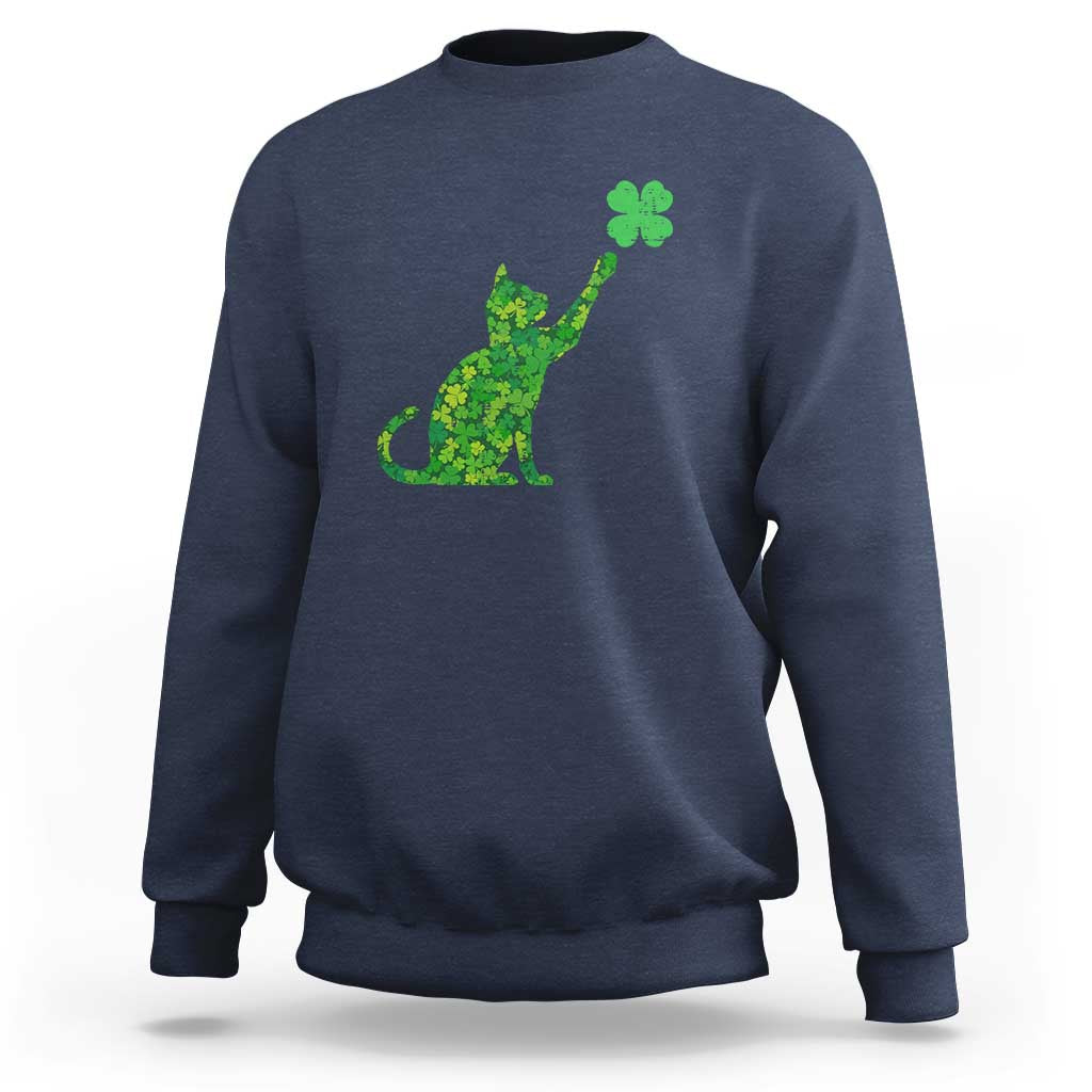 St Patricks Day Shamrock Cat Sweatshirt Saint Pattys Cats Lover