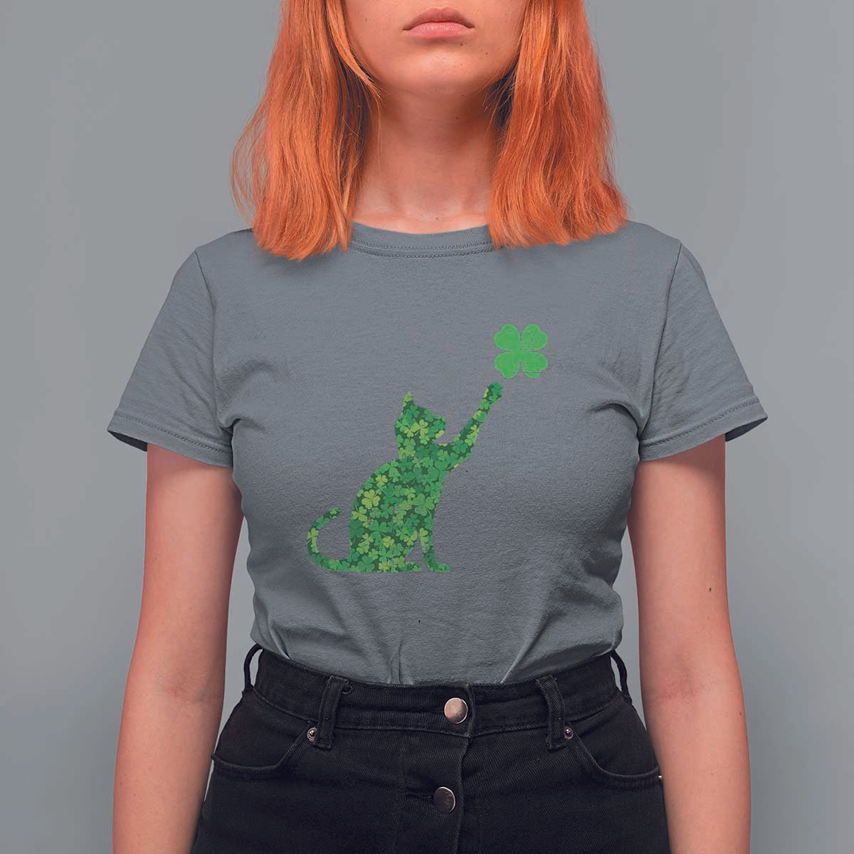 St Patricks Day Shamrock Cat T Shirt For Women Saint Pattys Cats Lover