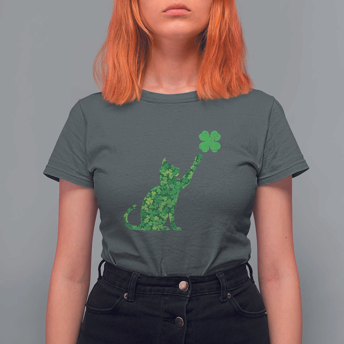 St Patricks Day Shamrock Cat T Shirt For Women Saint Pattys Cats Lover