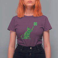 St Patricks Day Shamrock Cat T Shirt For Women Saint Pattys Cats Lover