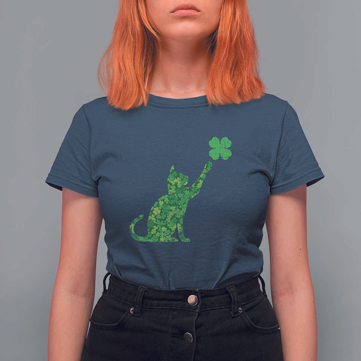 St Patricks Day Shamrock Cat T Shirt For Women Saint Pattys Cats Lover