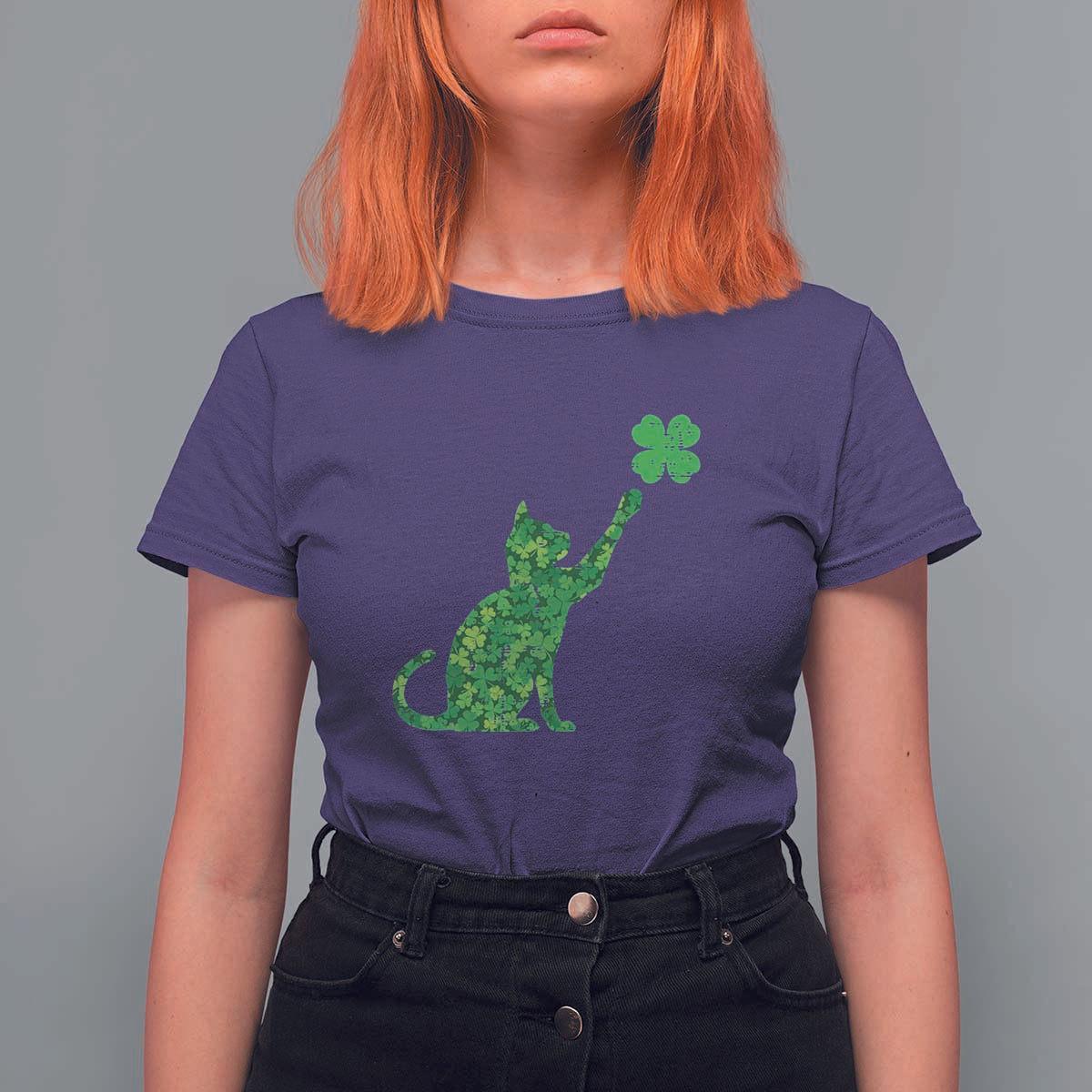St Patricks Day Shamrock Cat T Shirt For Women Saint Pattys Cats Lover
