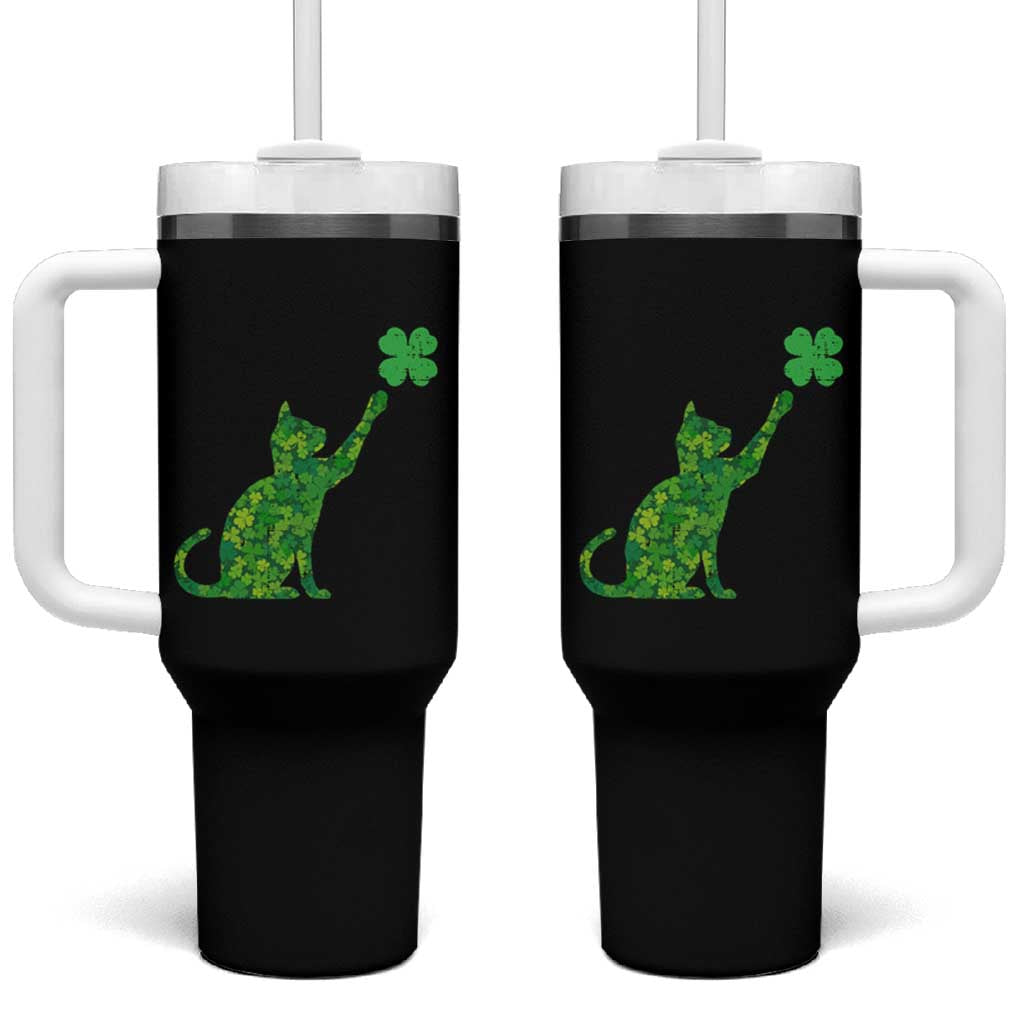 St Patricks Day Shamrock Cat Tumbler With Handle Saint Pattys Cats Lover