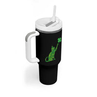 St Patricks Day Shamrock Cat Tumbler With Handle Saint Pattys Cats Lover