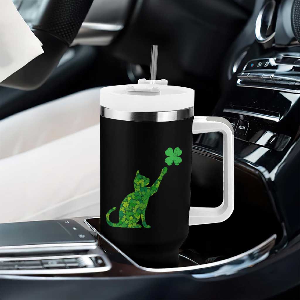 St Patricks Day Shamrock Cat Tumbler With Handle Saint Pattys Cats Lover