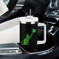 St Patricks Day Shamrock Cat Tumbler With Handle Saint Pattys Cats Lover