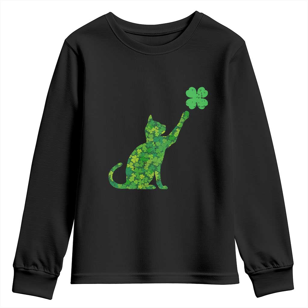 St Patricks Day Shamrock Cat Youth Sweatshirt Saint Pattys Cats Lover