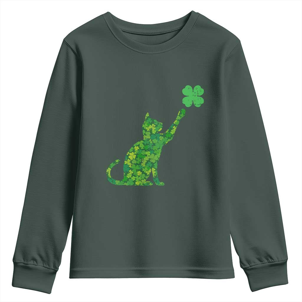St Patricks Day Shamrock Cat Youth Sweatshirt Saint Pattys Cats Lover