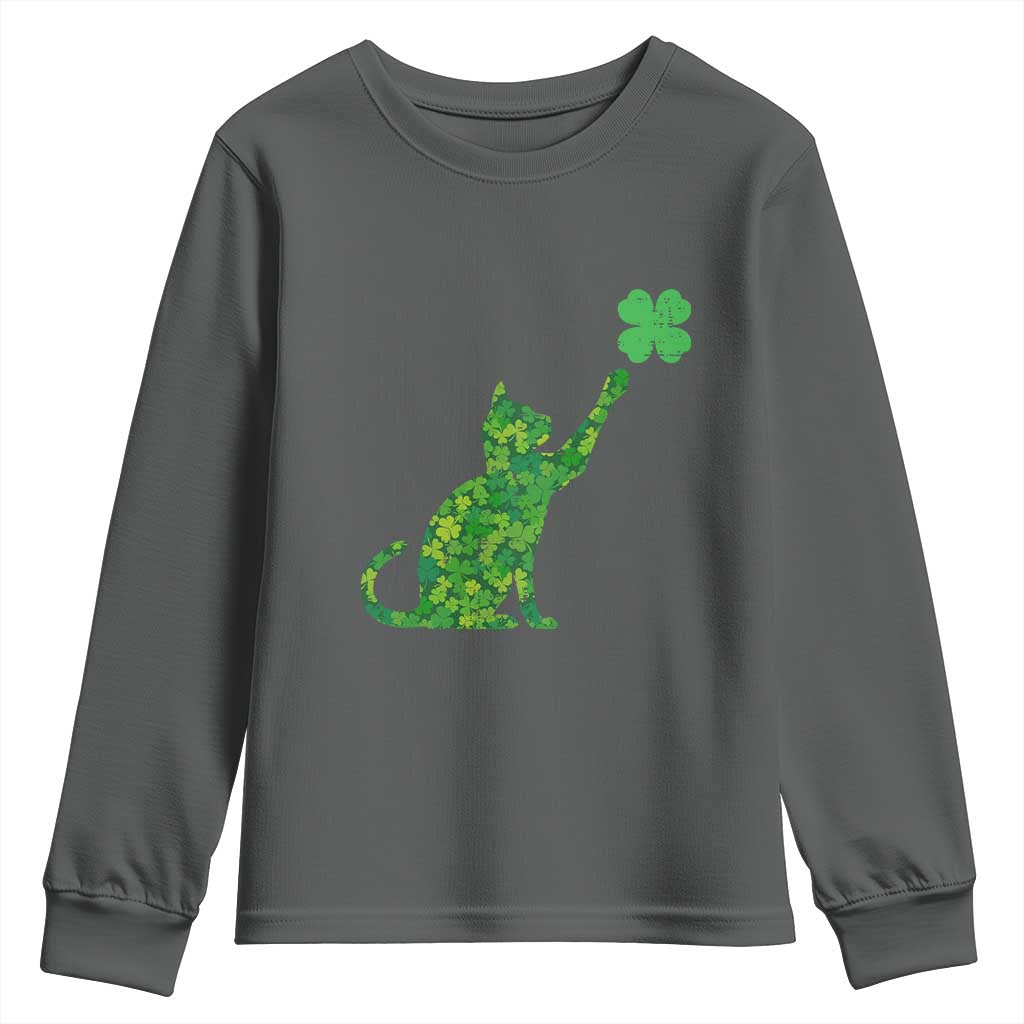 St Patricks Day Shamrock Cat Youth Sweatshirt Saint Pattys Cats Lover
