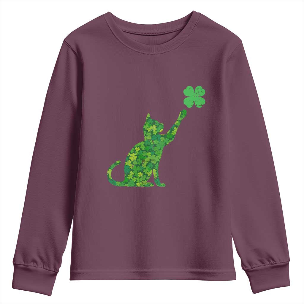 St Patricks Day Shamrock Cat Youth Sweatshirt Saint Pattys Cats Lover