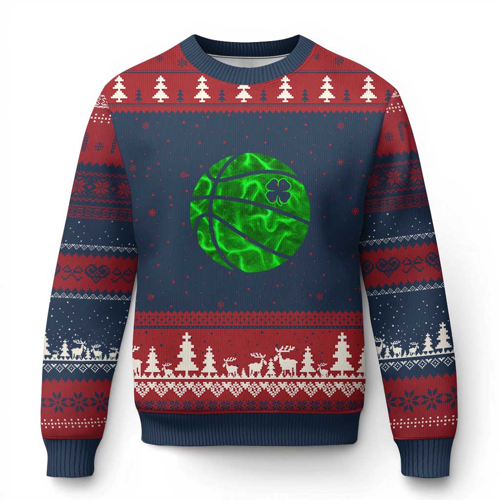 Lucky Shamrock Basketball Ugly Christmas Sweater Clover Irish St Patrick's Day Sport Lover - Wonder Print Shop
