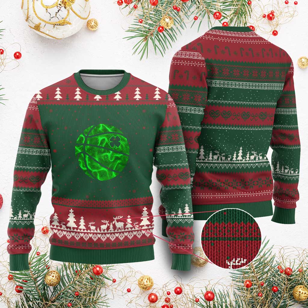 Lucky Shamrock Basketball Ugly Christmas Sweater Clover Irish St Patrick's Day Sport Lover - Wonder Print Shop