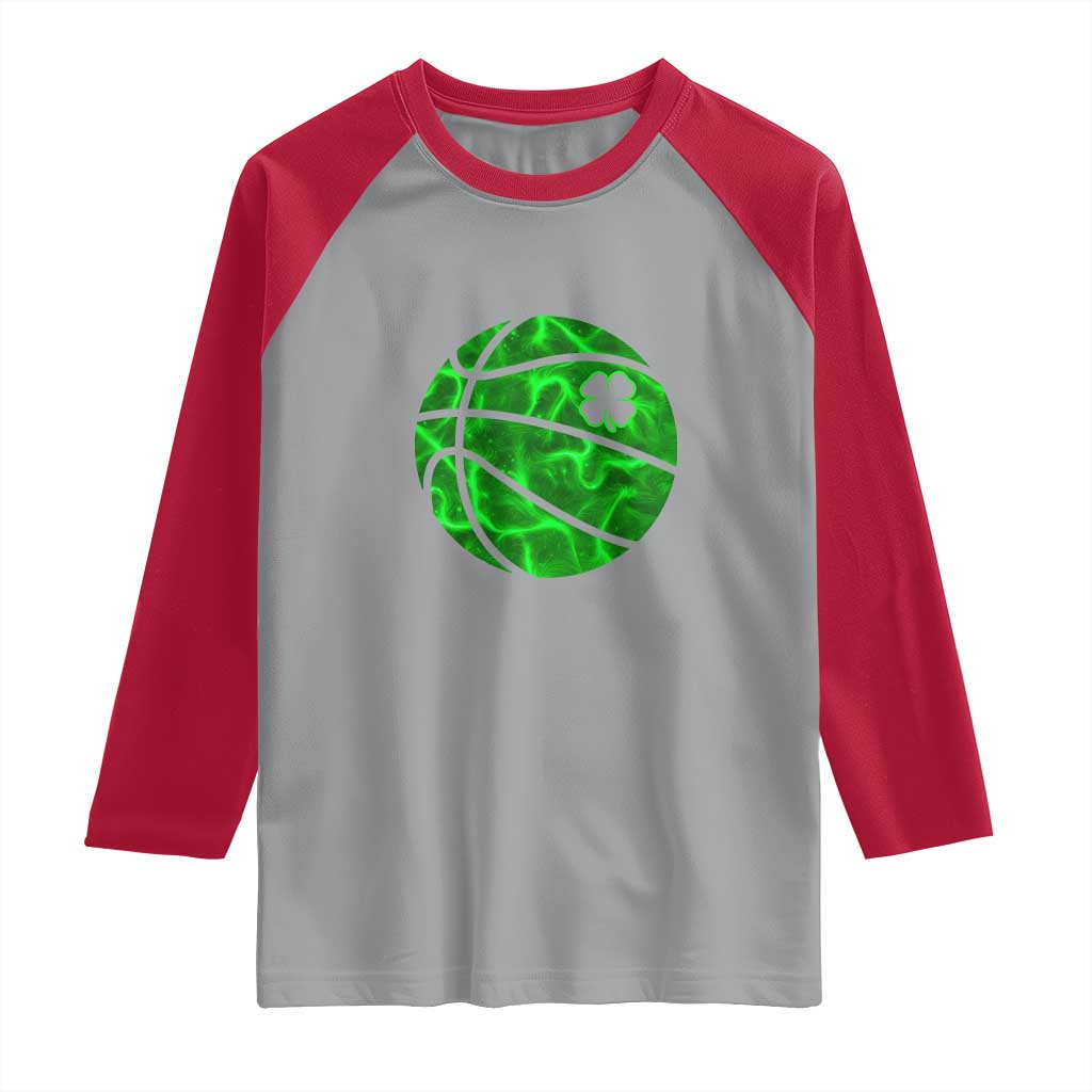 Lucky Shamrock Basketball Raglan Shirt Clover Irish St Patrick's Day Sport Lover