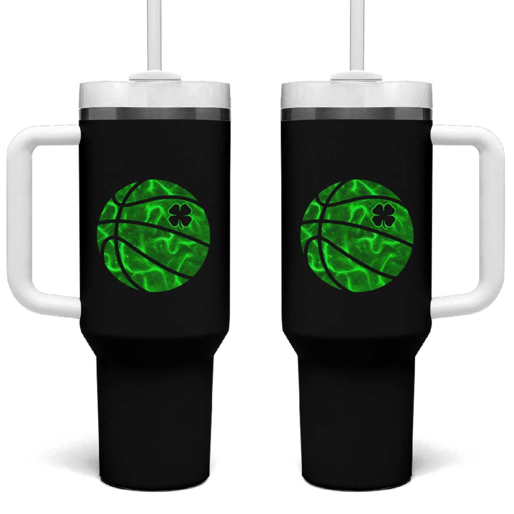 Lucky Shamrock Basketball Tumbler With Handle Clover Irish St Patrick's Day Sport Lover