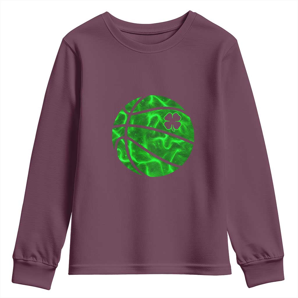Lucky Shamrock Basketball Youth Sweatshirt Clover Irish St Patrick's Day Sport Lover
