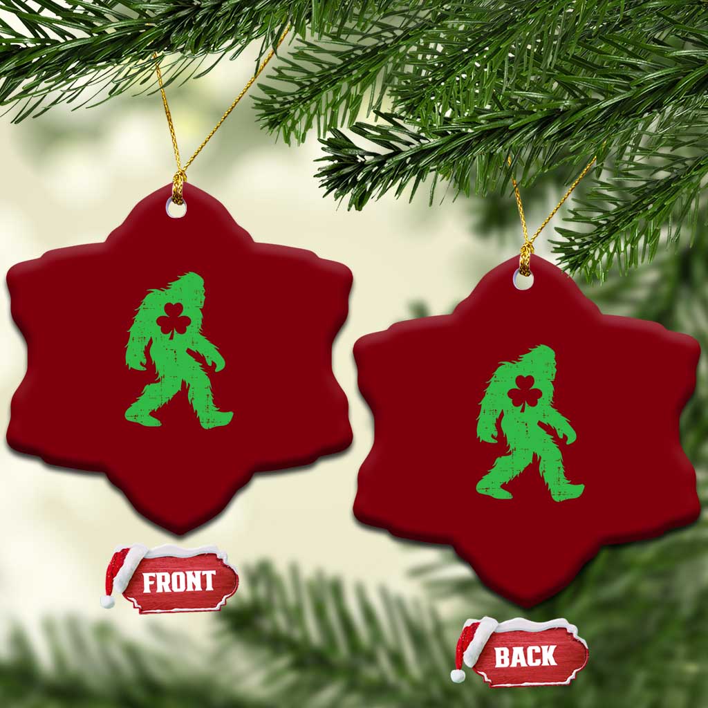 St Patricks Day Bigfoot Ceramic Ornament Sasquatch Lucky Shamrock - Wonder Print Shop