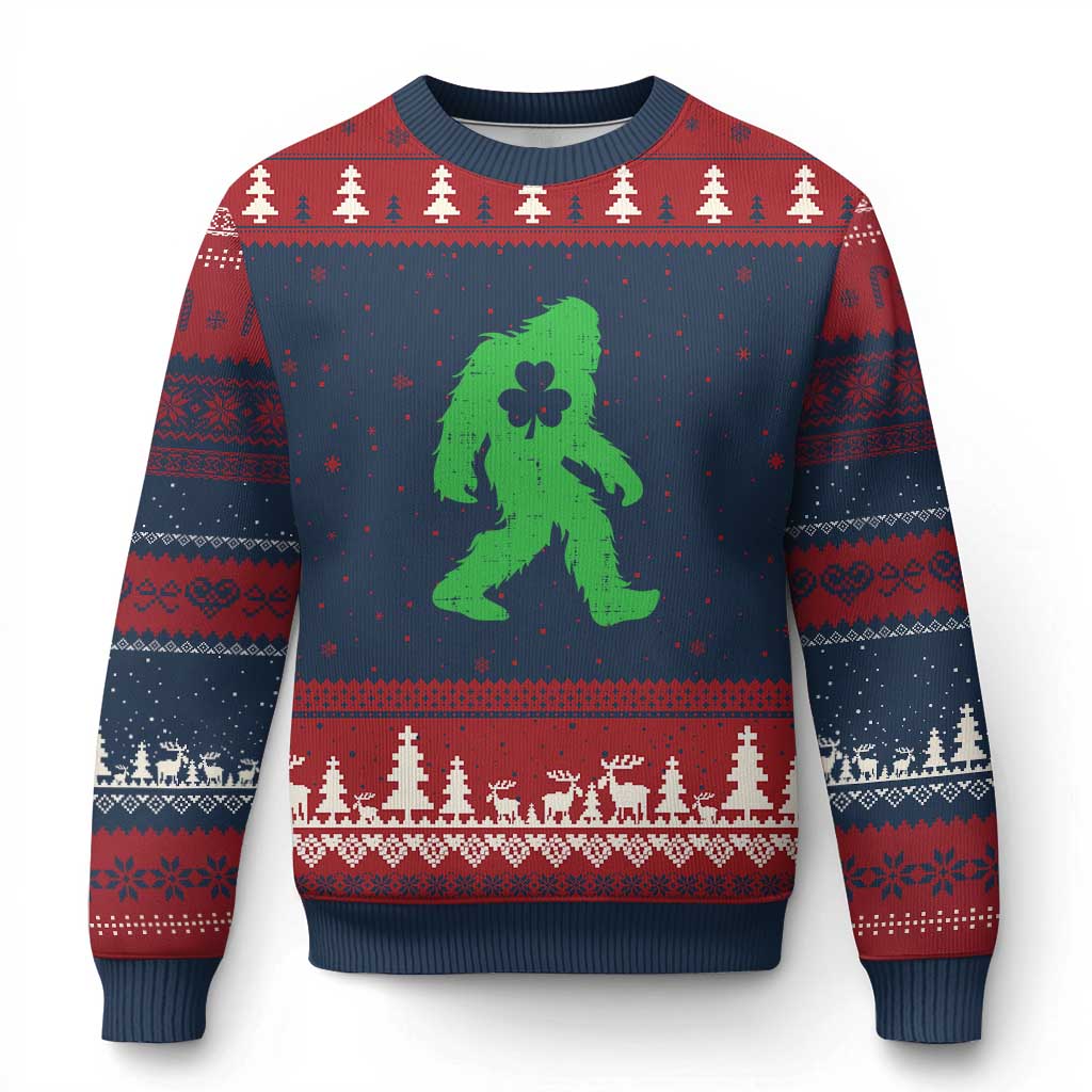 St Patricks Day Bigfoot Ugly Christmas Sweater Sasquatch Lucky Shamrock - Wonder Print Shop