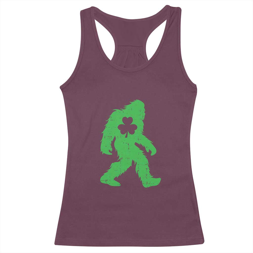 St Patricks Day Bigfoot Racerback Tank Top Sasquatch Lucky Shamrock