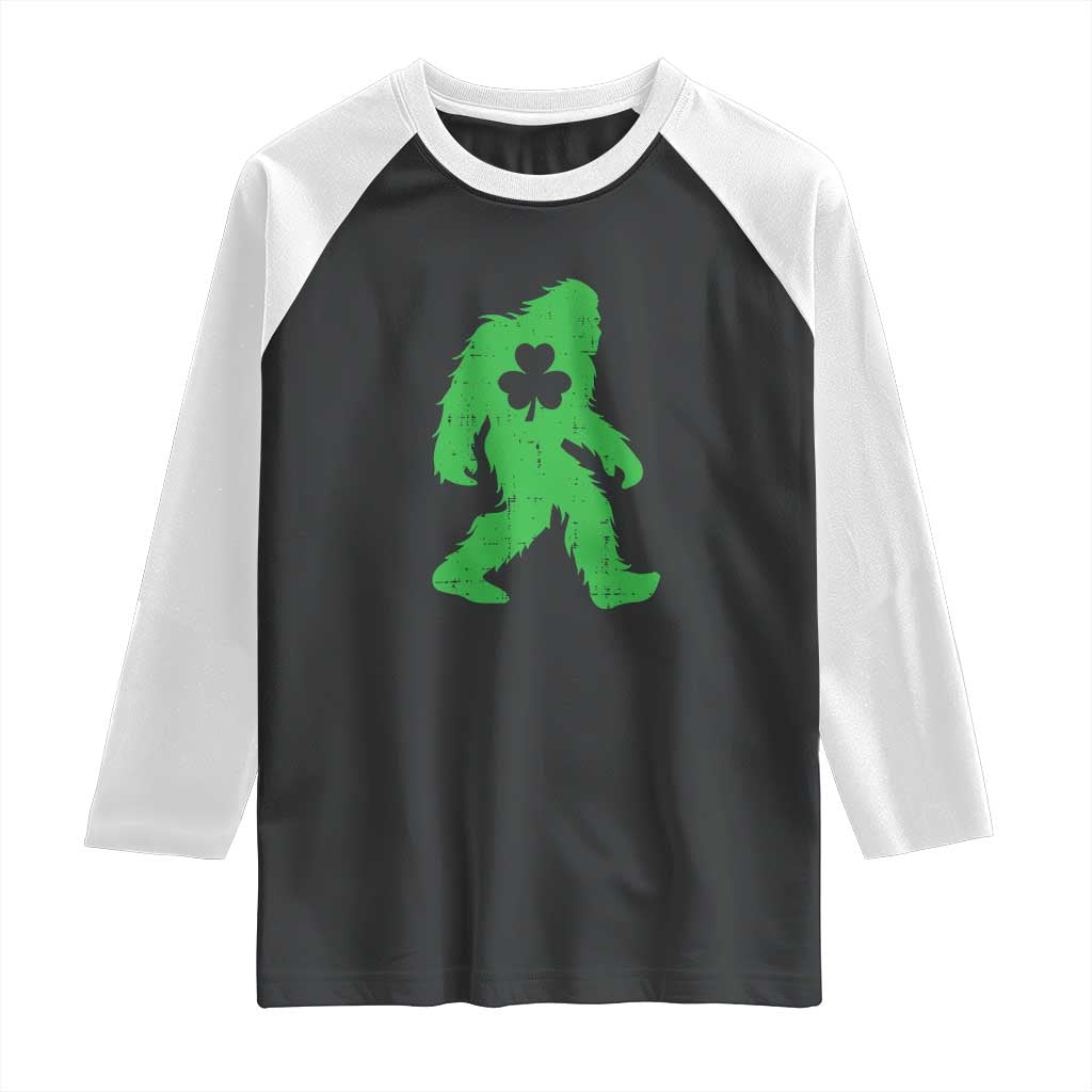 St Patricks Day Bigfoot Raglan Shirt Sasquatch Lucky Shamrock