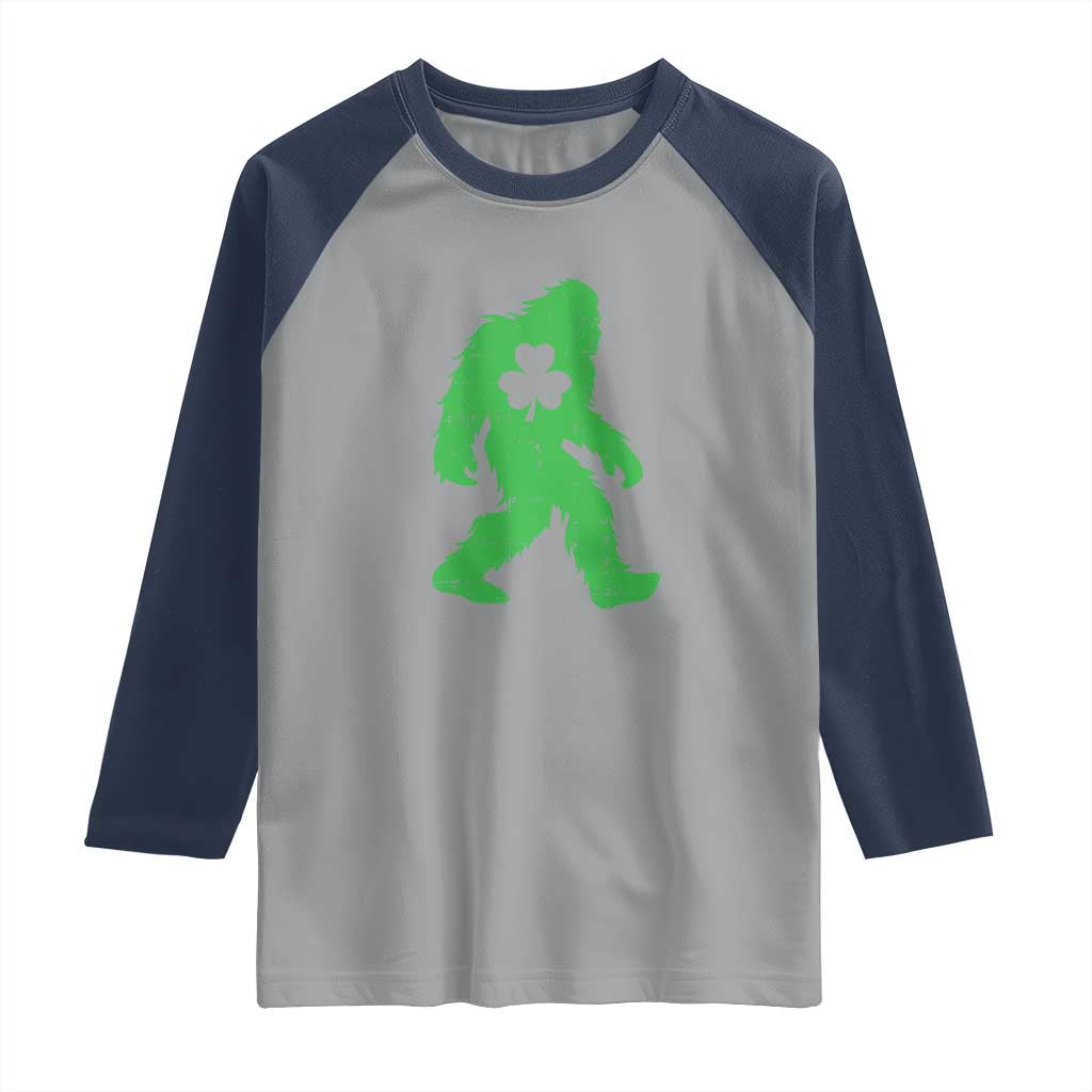 St Patricks Day Bigfoot Raglan Shirt Sasquatch Lucky Shamrock