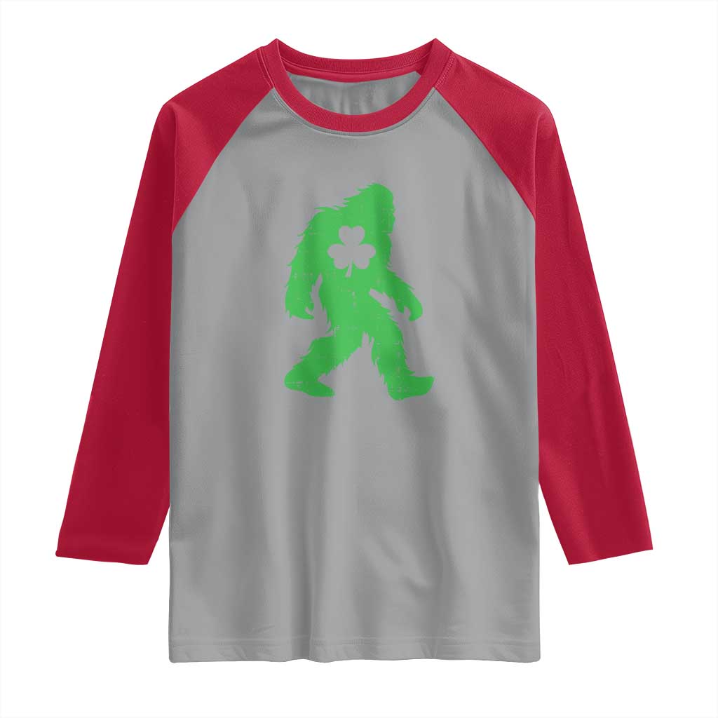 St Patricks Day Bigfoot Raglan Shirt Sasquatch Lucky Shamrock