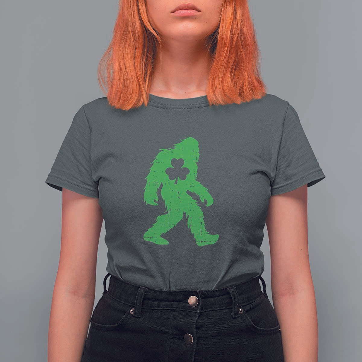 St Patricks Day Bigfoot T Shirt For Women Sasquatch Lucky Shamrock