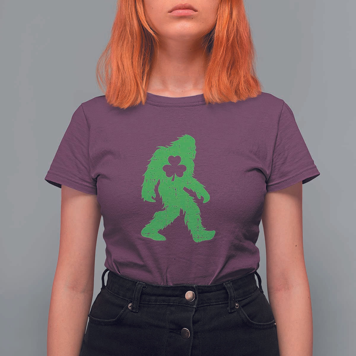 St Patricks Day Bigfoot T Shirt For Women Sasquatch Lucky Shamrock
