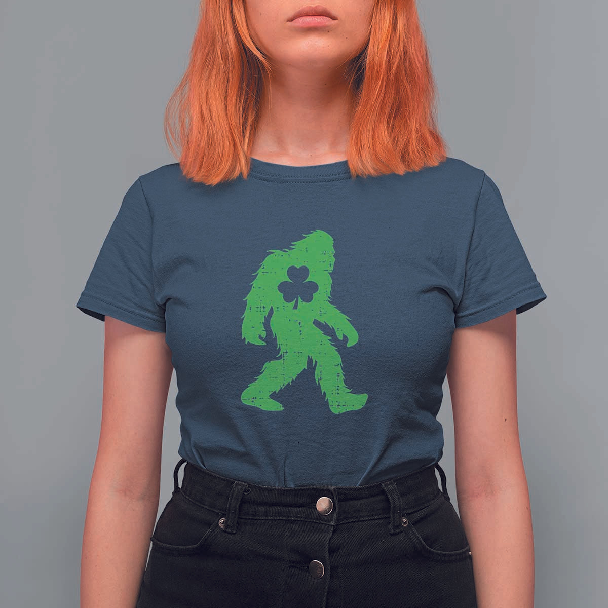 St Patricks Day Bigfoot T Shirt For Women Sasquatch Lucky Shamrock