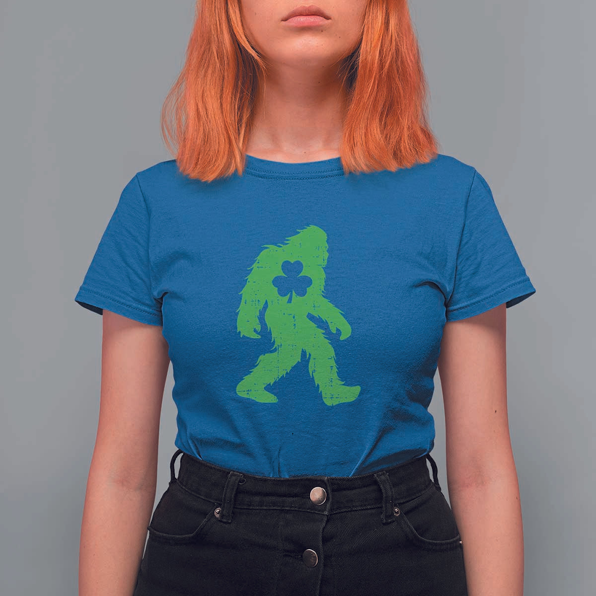 St Patricks Day Bigfoot T Shirt For Women Sasquatch Lucky Shamrock
