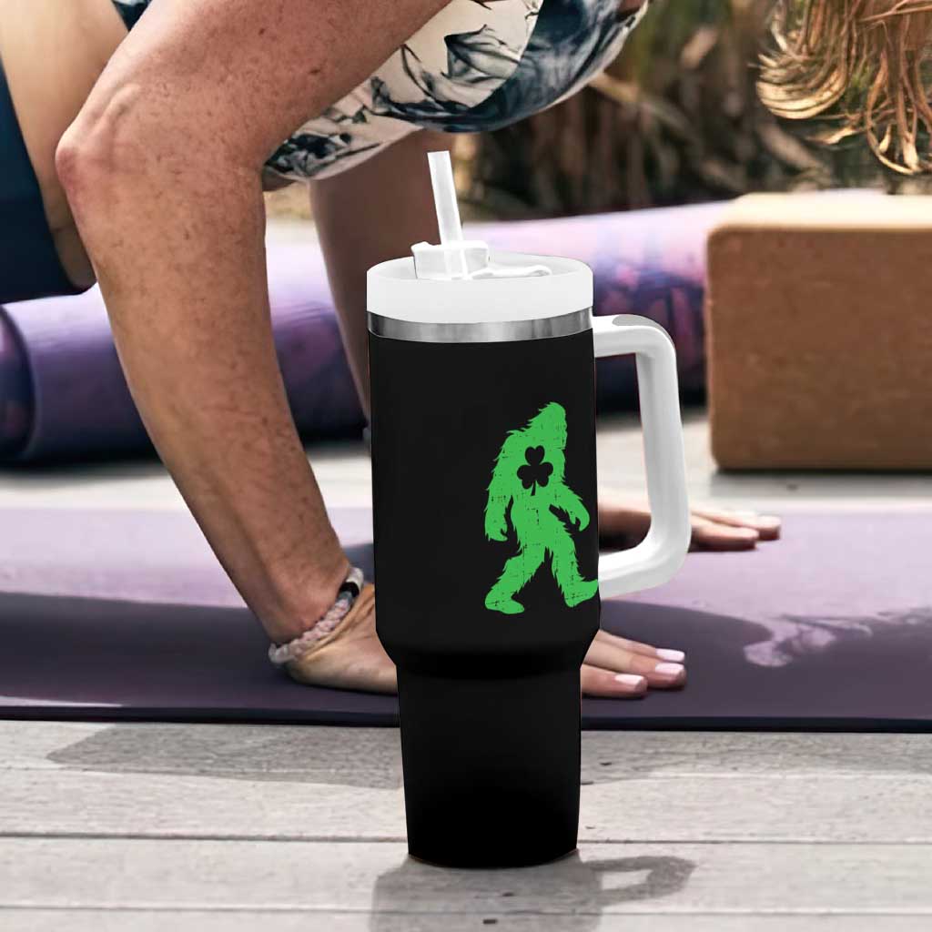 St Patricks Day Bigfoot Tumbler With Handle Sasquatch Lucky Shamrock